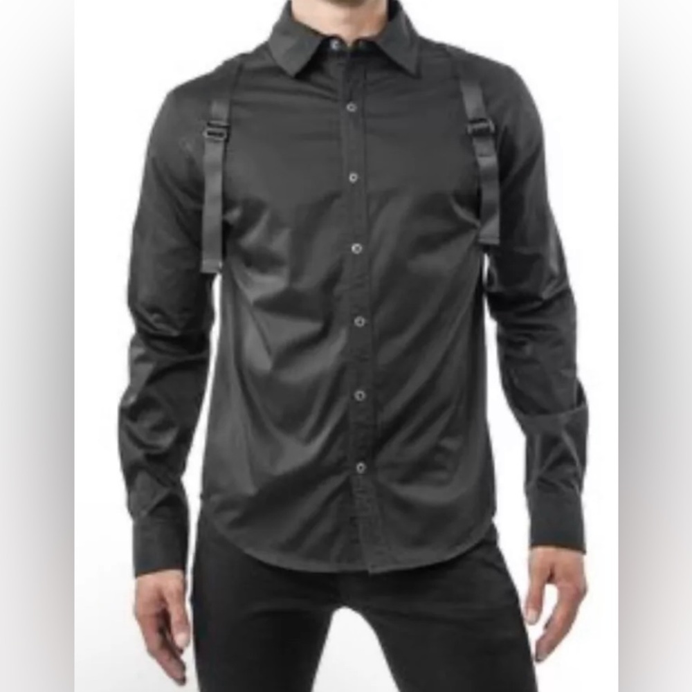 Nasty Pig Harness Shirt Men's Sz Large Long Sleeve Snap Button Up Strap Black
